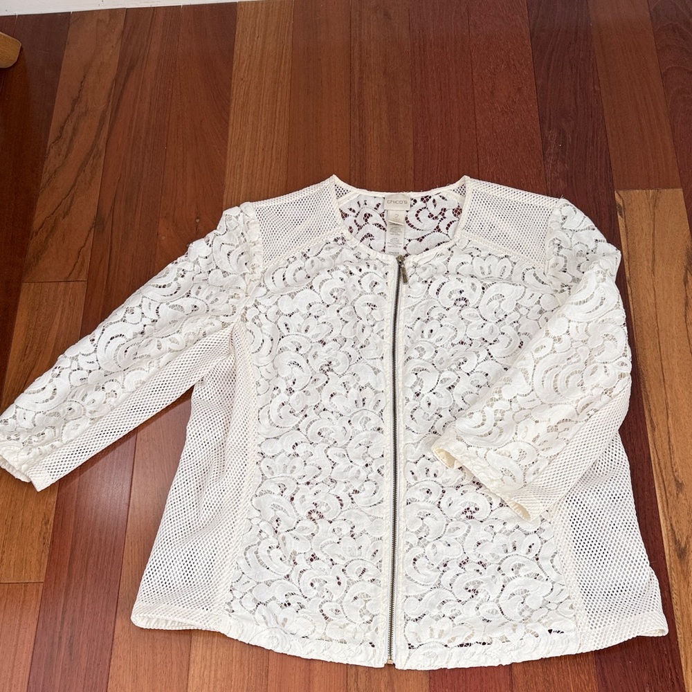 Chico's Ivory Lace Zip-Up Blouse